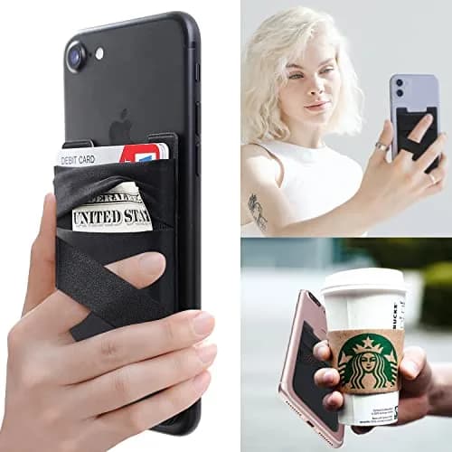 Hoblaze Stretchy Phone Wallet Card Holder with Finger Strap - Black 2-in-1 | Holds 5-8 Cards thumbnail 3