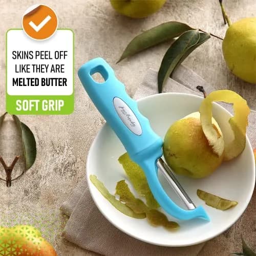 Spring Chef Swivel Potato Peeler with Soft Grip Handle, Aqua Sky | Dual Stainless Steel Blades, Ergonomic Design thumbnail 4