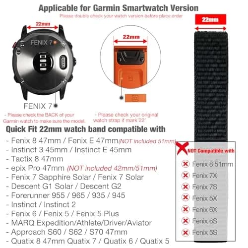 Abanen Woven Nylon Watch Band for Garmin Fenix 8 47mm/ Instinct 3 45mm (22mm, Black) | Quick Release Sport Strap thumbnail 3