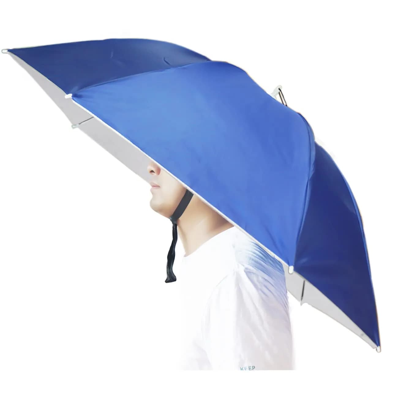 Bocampty Black Umbrella Hat, 37" Diameter | Hands-Free UV Protection for Fishing & Outdoors — Blue