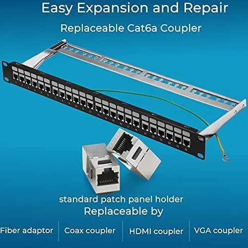 Rapink 24-Port Cat6A Shielded Patch Panel 19-Inch | 10Gbps STP Network Panel with Toolless Keystone Couplers thumbnail 3