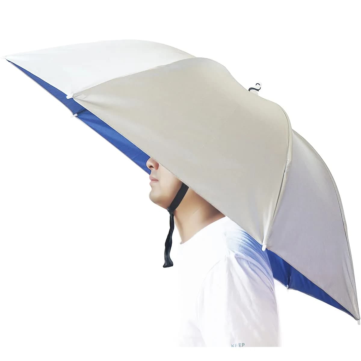Bocampty Silver-Blue Umbrella Hat, 37 inch Diameter, Hands-Free UV Protection for Fishing & Outdoors - main product image