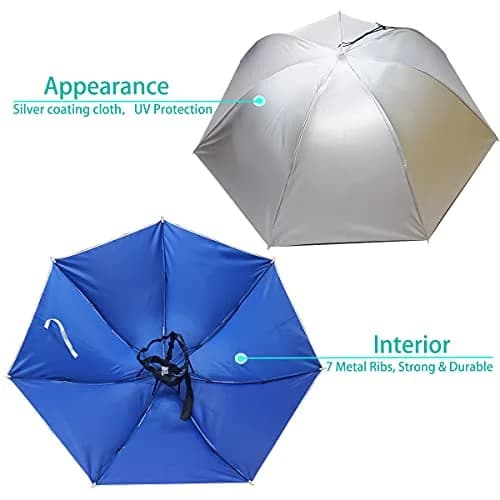 Bocampty Silver-Blue Umbrella Hat, 37 inch Diameter, Hands-Free UV Protection for Fishing & Outdoors thumbnail 2