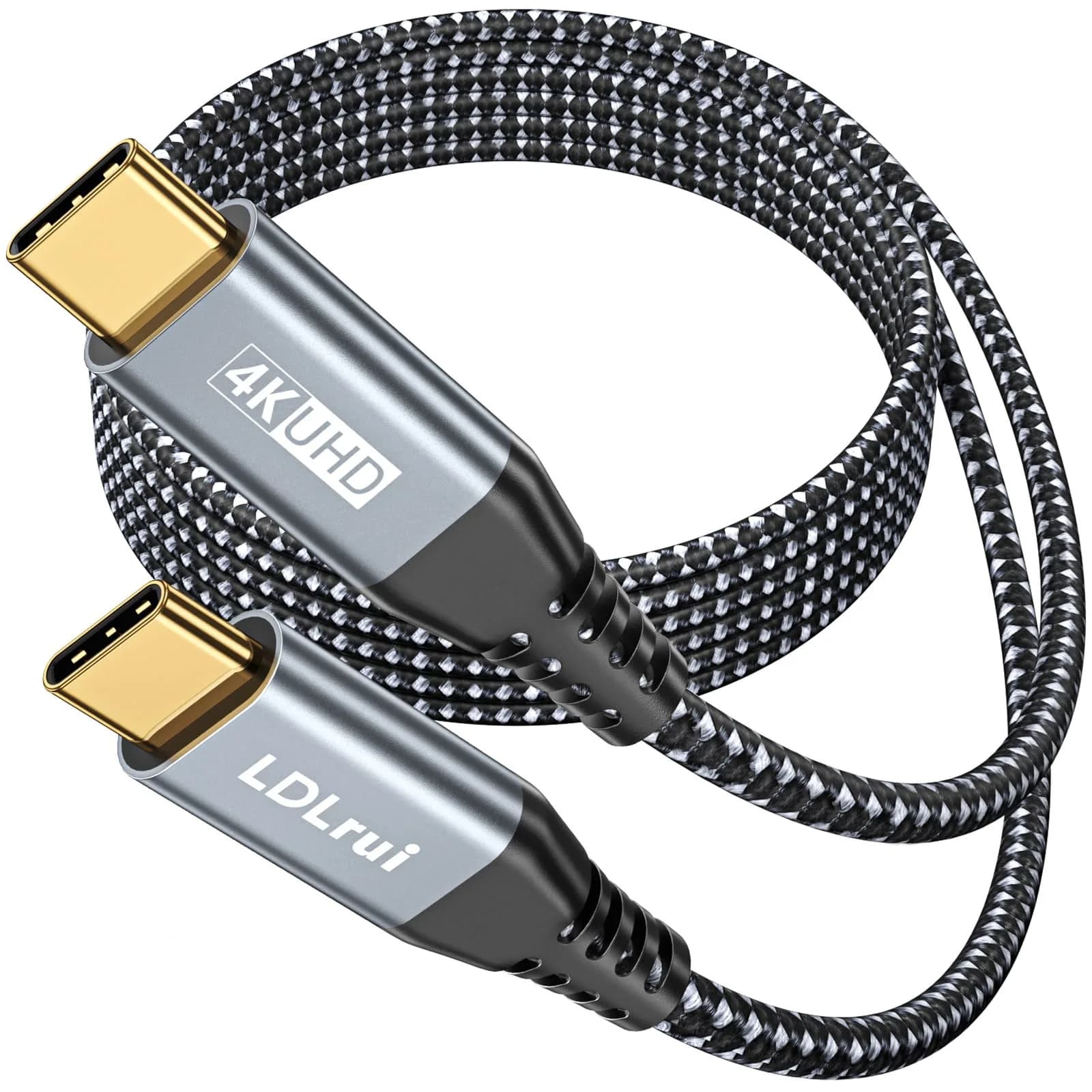 LDLrui Right Angle USB C Cable 1FT | 20Gbps Data, 4K Video, 100W PD — Black & Grey