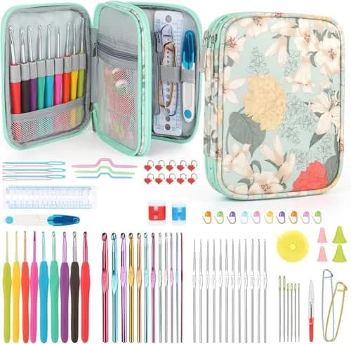 Katech 85 Pcs Crochet Hooks Kit with Case | Ergonomic Colorful Aluminum Alloy Needles for Sweater, Bag, Hat (Green) thumbnail 1
