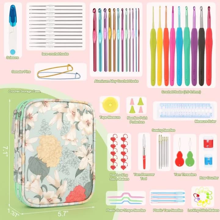 Katech 85 Pcs Crochet Hooks Kit with Case | Ergonomic Colorful Aluminum Alloy Needles for Sweater, Bag, Hat (Green) thumbnail 2