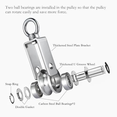SHINICO Swivel Pulley Wheel Stainless Steel with 2 Bearings, 250kg (551lb) Load Capacity | Rope Pulley for Gym, Clothesline, Systems thumbnail 3