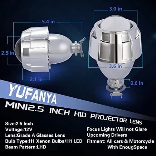 YUFANYA 2.5Inch Mini Projector Lens with Silver Shrouds | High/Low Beam Fit for H1 H4 H7 Car Motorcycle Retrofit thumbnail 3