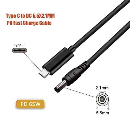 vienon 5ft USB C to DC 5.5mm x 2.1mm Power Charging Cord | Up to 100W, 20V Laptop Cable thumbnail 2