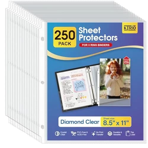 KTRIO Sheet Protectors 8.5 x 11 Inch, 250 Pack | Clear Top-Loading Page Protectors for 3-Ring Binders thumbnail 1