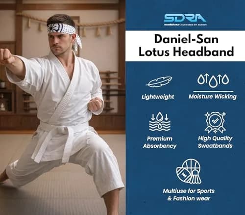 Suddora Daniel-San Lotus Headband Lightweight Breathable Tie Style Athletic Headband for Karate, Running, Cycling, Tennis, Versatile Head Gear for Ninja Costumes, Cosplay, Halloween | Moisture-Wicking & Stylish thumbnail 3