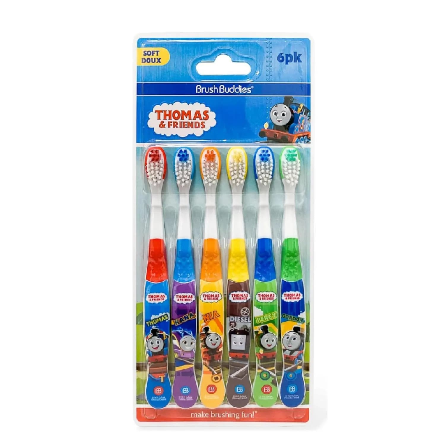 Brush Buddies Thomas & Friends Kids Toothbrush Set 6 Pack Soft Bristle Toddler Toothbrush Ages 2+ Small Head Easy Grip Handle Fun Character Oral Care | Kid-Friendly, BPA-Free, 6-Pack - main product image