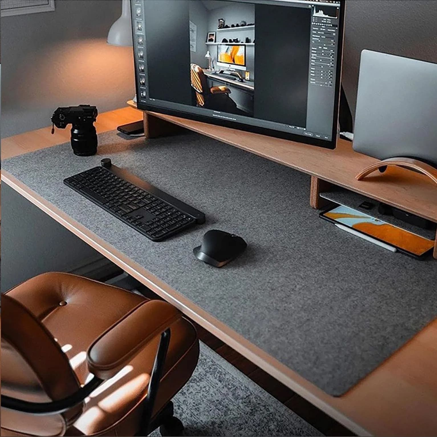DAWNTREES Felt Desk Pad 90cm x 40cm (36" x 16") | Smooth Glide & Tabletop Protection — Dark Gray
