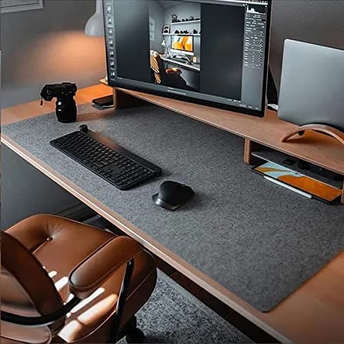 DAWNTREES Felt Desk Mat, Extra Large 36" x 16" Dark Gray | Non-Slip, Durable Desk Pad for Office & Home thumbnail 1