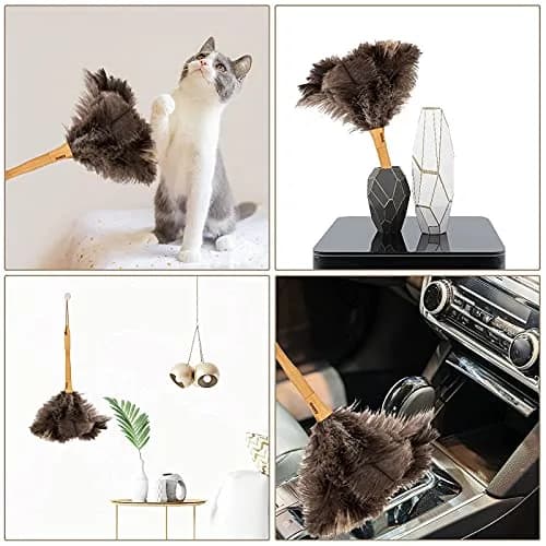Aldwin Genuine Ostrich Feather Duster with Wood Handle, 41cm (16 inch) | Natural Gray Fluffy Duster for Home & Car thumbnail 6