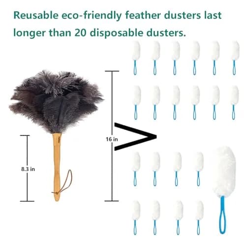 Aldwin Genuine Ostrich Feather Duster with Wood Handle, 41cm (16 inch) | Natural Gray Fluffy Duster for Home & Car thumbnail 2