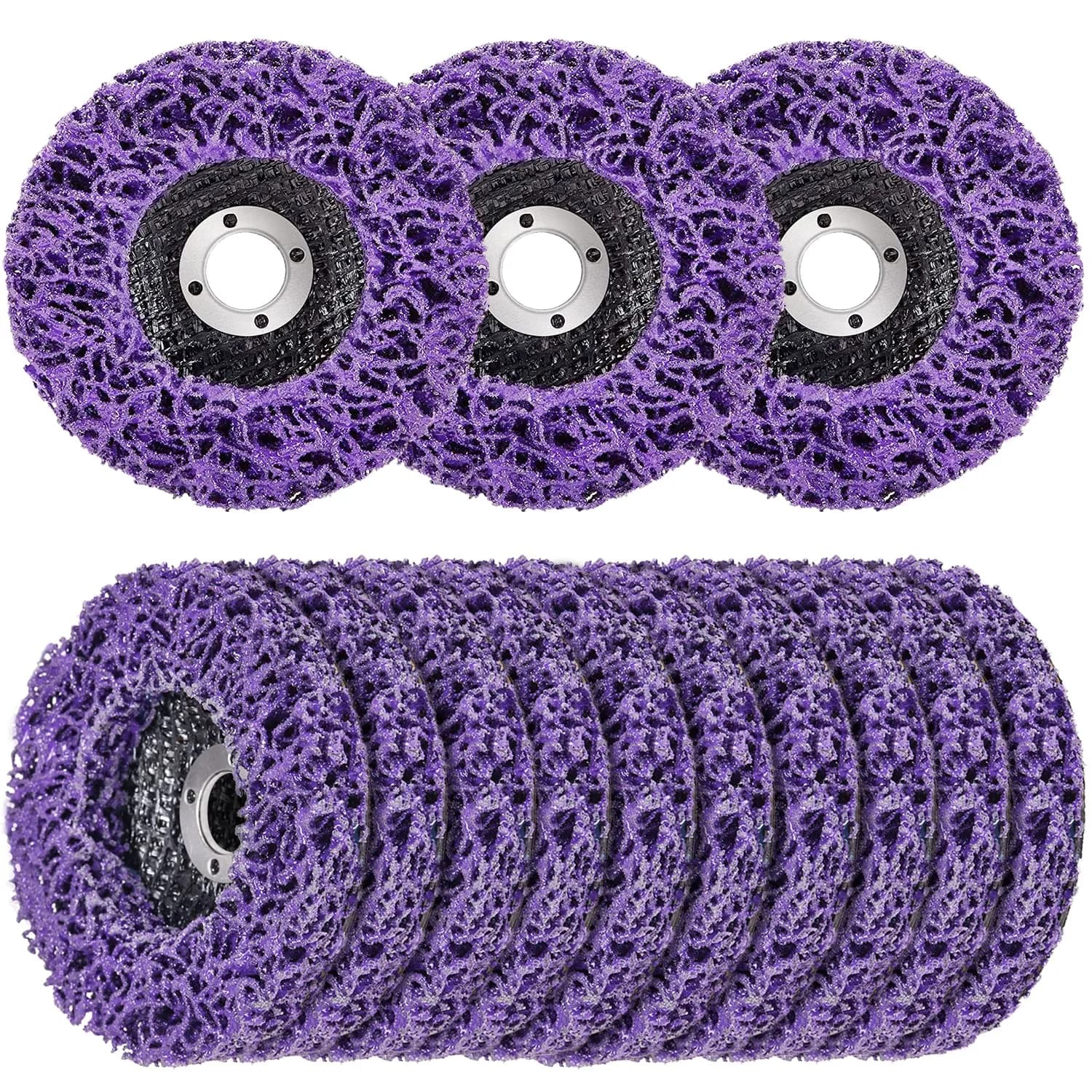 LAIWOO Strip Disc Wheel for Angle Grinder Paint Rust Removal 4-1/2" x 7/8" (10 Pack, Purple) | Diamond Abrasive for Metal Surface Prep — Purple