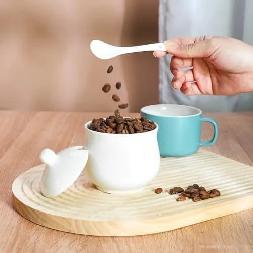 Swetwiny Ceramic Sugar Bowl with Lid and Spoon, 7 Ounces | Classic White Porcelain Kitchen Storage thumbnail 6