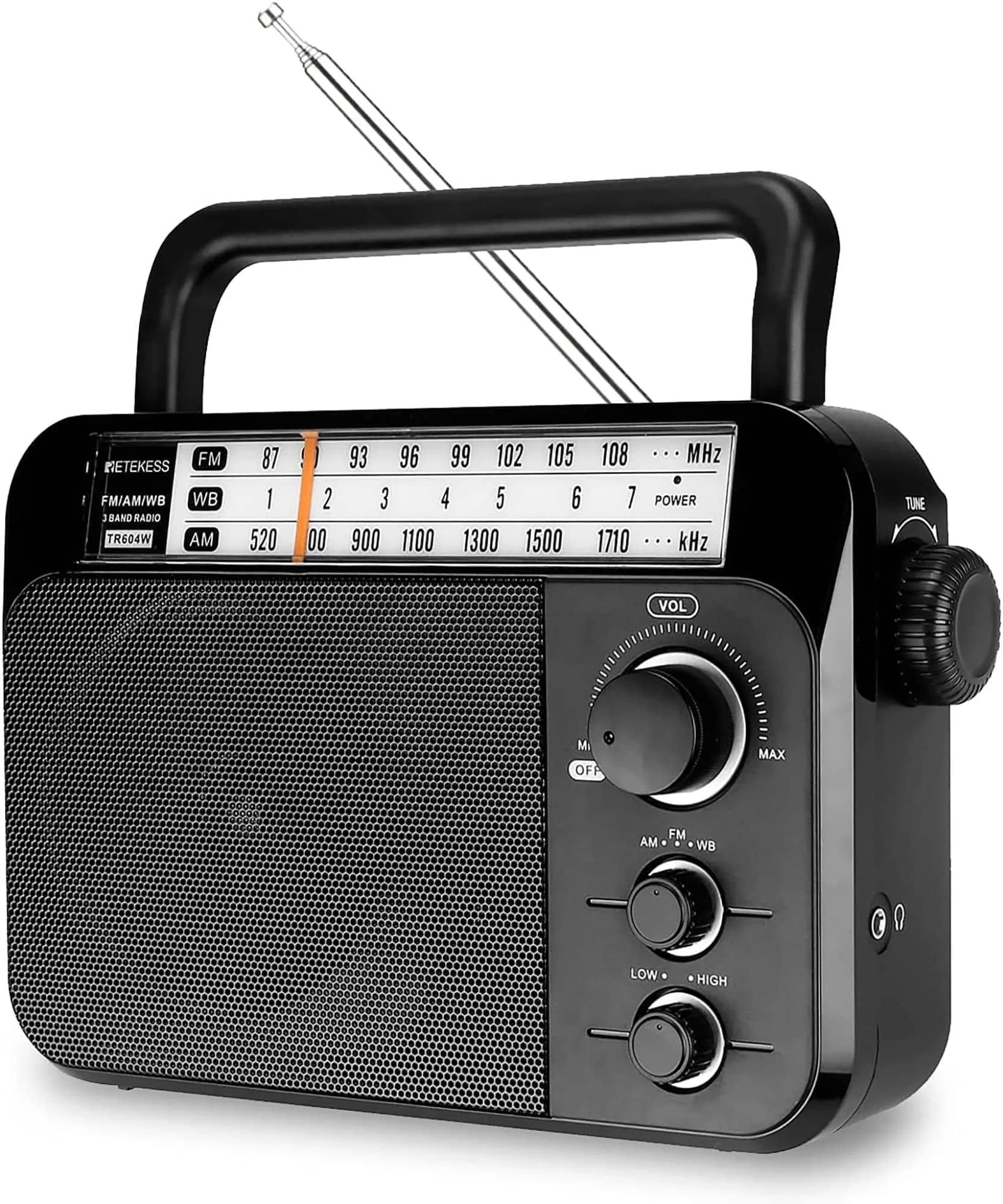 Retekess TR604 AM FM Radio Portable Plug-in Wall Black | Simple Operation for Elders — Black