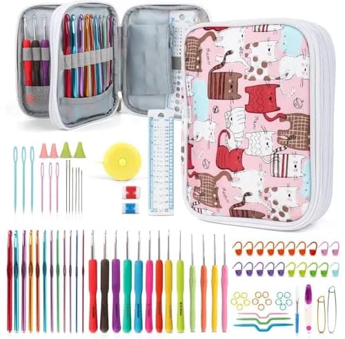 Katech 99-Piece Crochet Hooks Kit with Case | Ergonomic Aluminum Alloy & Colorful Handle Hooks for Beginners & Advanced Crafters thumbnail 1