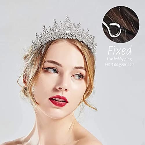 TOBATOBA Silver Wedding Crystal Tiara and Crown for Women | 7.04 cm (2.76 in) Height, 14.48 cm (5.70 in) Diameter thumbnail 5