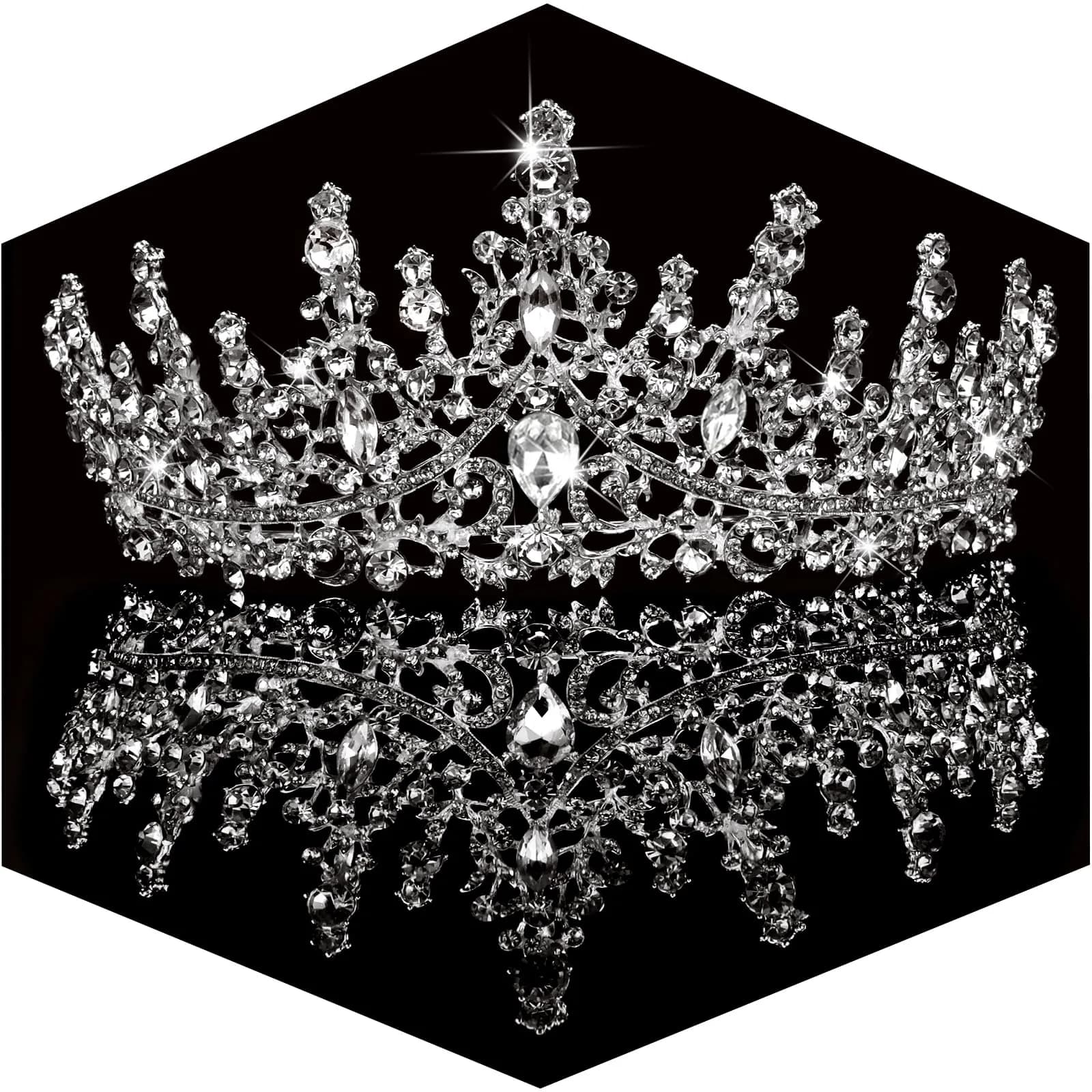 TOBATOBA Silver Wedding Crystal Tiara and Crown for Women | 7.04 cm (2.76 in) Height, 14.48 cm (5.70 in) Diameter - main product image