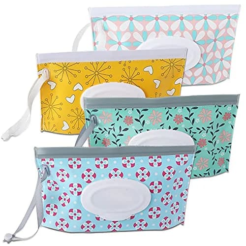 FEBSNOW 4 Pack Baby Wipe Dispenser, Portable Refillable Wet Wipe Holder with Wrist Loop thumbnail 1
