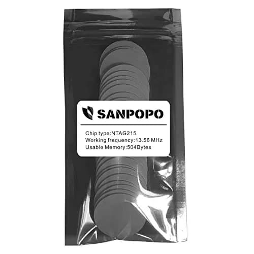 sanpopo NTAG 215 NFC Coin Cards 100-Pack | 504 Bytes Memory, Rewritable, Compatible with TagMo Amiibo & NFC Devices - 25mm (1 inch) Round thumbnail 8