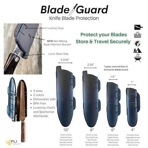 Agilux Blade Guard™ Locking Kitchen Knife Blade Protector (Grey, 8in) | Safer Storage & Transport thumbnail 3