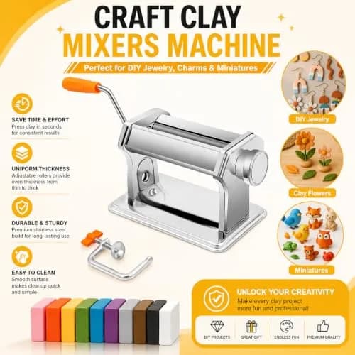 Foifatt Polymer Clay Press Machine with 40 Cutters | 145mm (5.78in) Wide, 6 Thickness Settings thumbnail 7