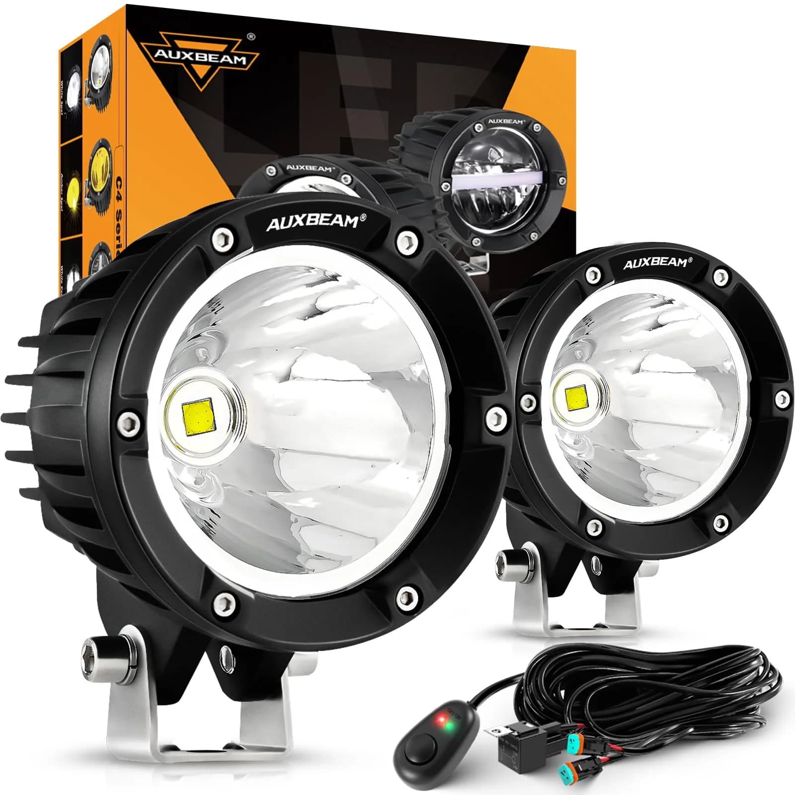 Auxbeam C4 Series 4 Inch Round LED Pod Lights 72W | Offroad Spot Light Bar for Vehicles - main product image