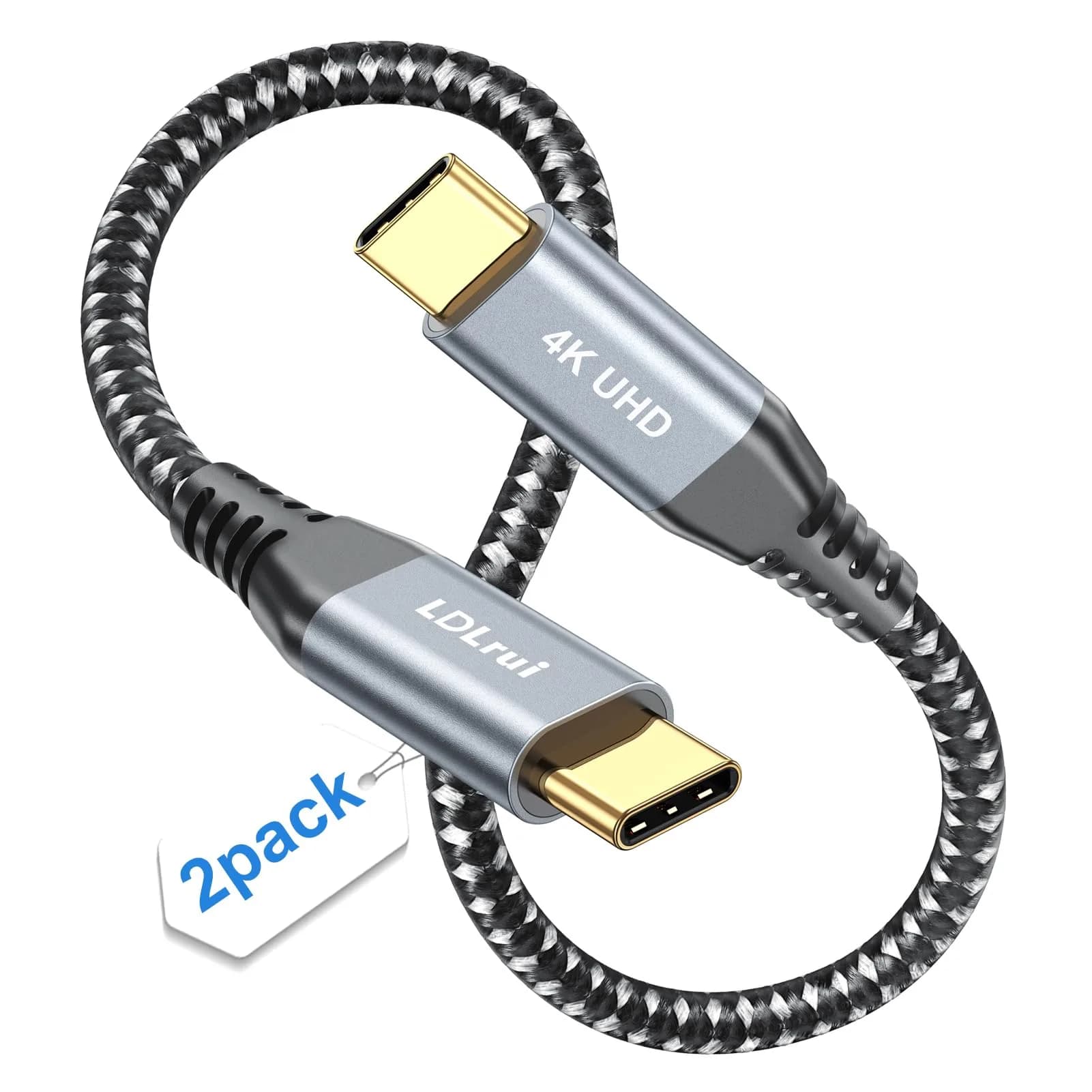 LDLrui Right Angle USB C Cable 1FT | 20Gbps Data, 4K Video, 100W PD — Black & Grey / 1FT+1FT / Straight Type C