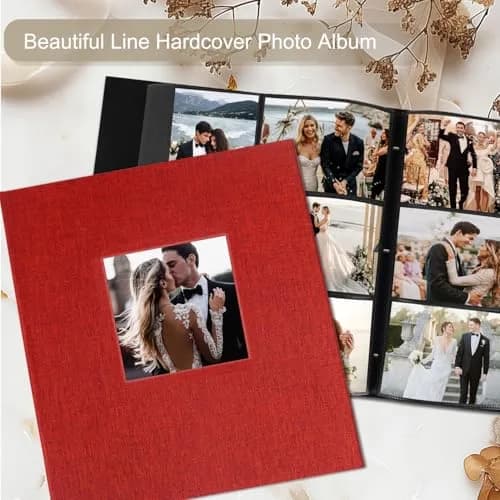 Artmag Fabric Photo Album 1000 Pockets 4x6 Inches Red | Classic Linen Cover for Wedding & Anniversary Memories thumbnail 4