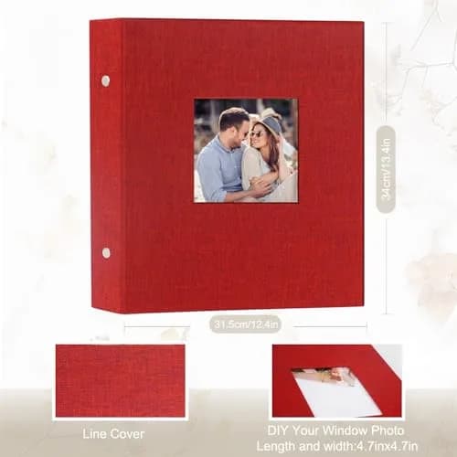 Artmag Fabric Photo Album 1000 Pockets 4x6 Inches Red | Classic Linen Cover for Wedding & Anniversary Memories thumbnail 2