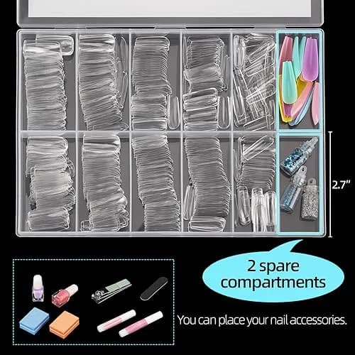 Ohlove Square Nail Tips Full Cover Clear Fake Nail Tips for Acrylic Nails, Size 0~9 (500 Count) thumbnail 5