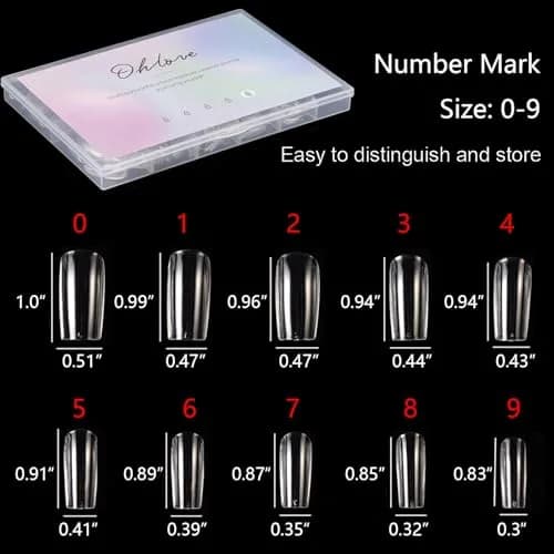 Ohlove Square Nail Tips Full Cover Clear Fake Nail Tips for Acrylic Nails, Size 0~9 (500 Count) thumbnail 3