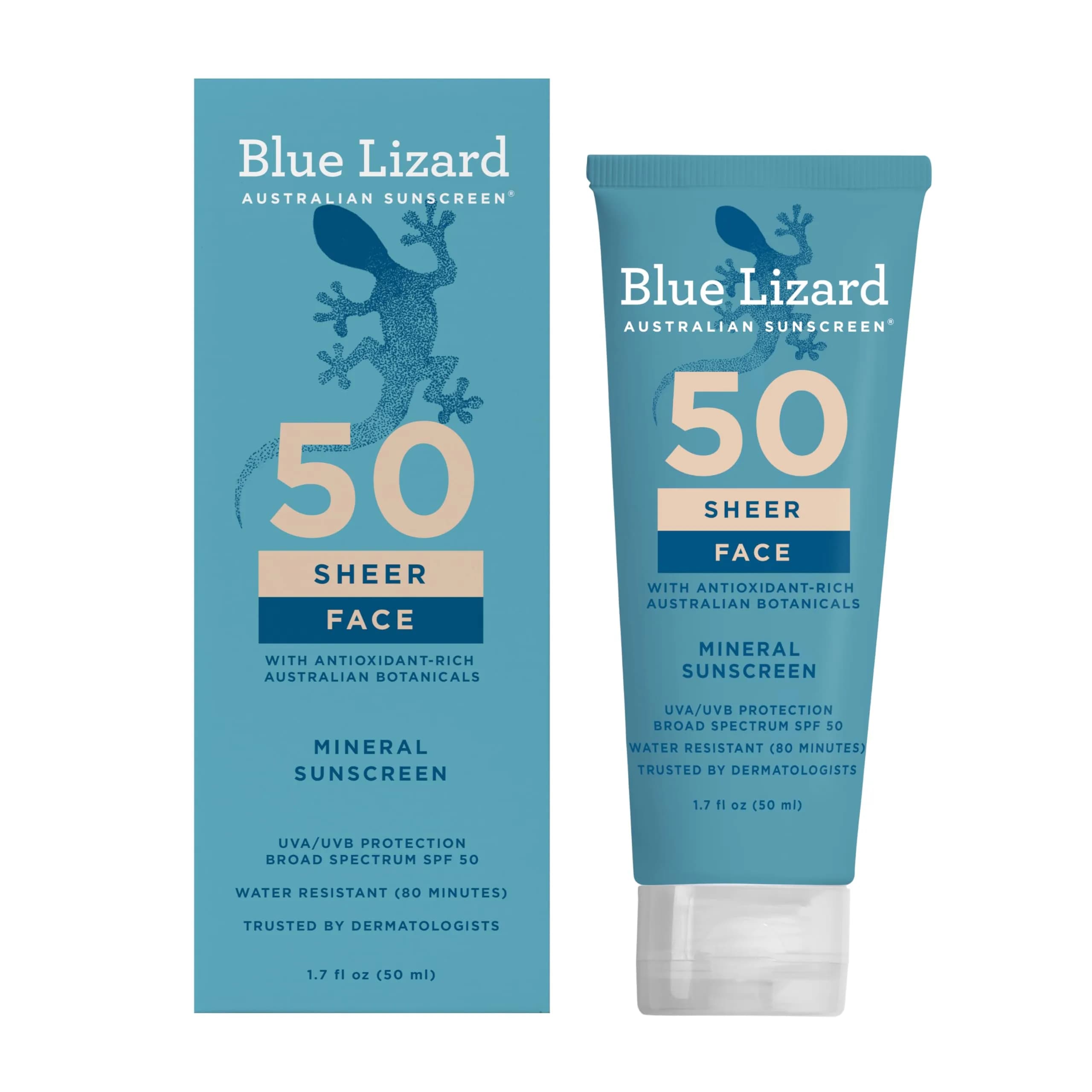 Blue Lizard Sheer Face Mineral SPF 50 Sunscreen Lotion, 1.7 fl oz | Blue Light & UVB Protection, Nourishes & Hydrates - main product image