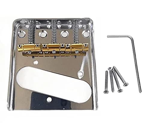 Jiayouy Chrome Bridge Assembly with 3 Brass Saddles Set for Fender Telecaster Tele Vintage Electric Guitar Replacement Part | Chrome Plated Metal Upgrade thumbnail 1
