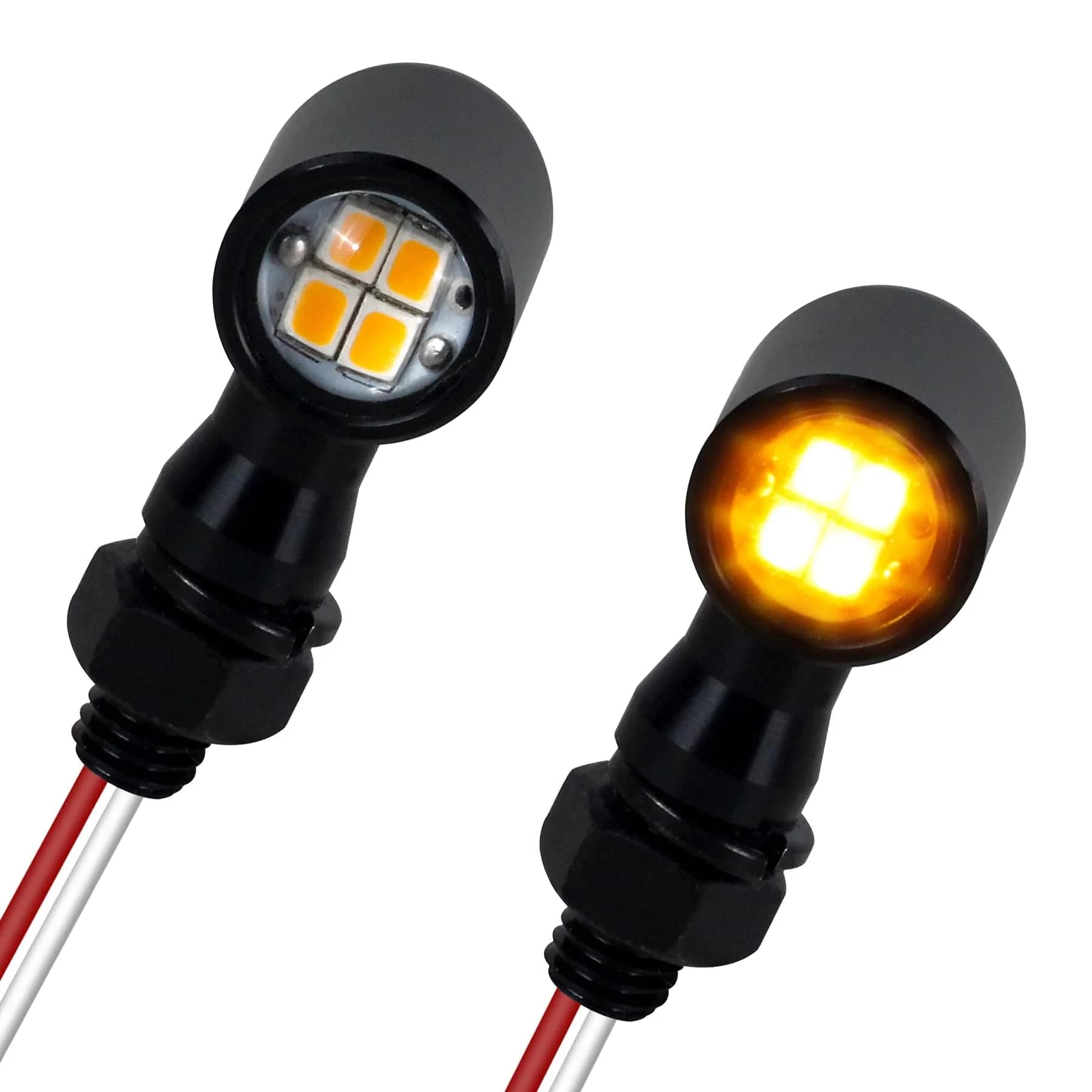 QUASCO Motorcycle LED Turn Signals Amber/Red | Universal 12V Blinkers for Harley Honda Suzuki Yamaha — black with amber light