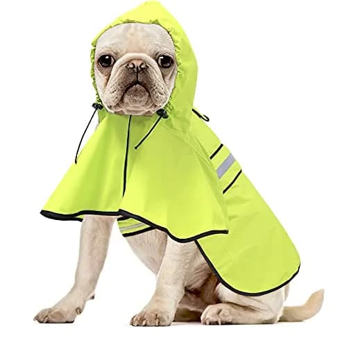 Ezierfy Waterproof Dog Rain Coat - Adjustable Hooded Pet Rain Jacket Neon Green | Reflective Lightweight thumbnail 1