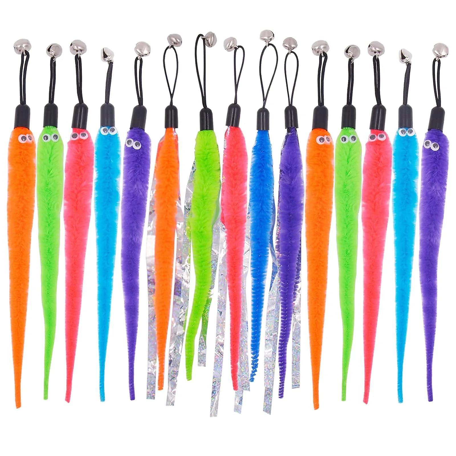 TIENAILING Cat Toy Worm Refills | 24 Pieces Interactive Cat Wand Attachments for Indoor Cats — 15 PCS Worm Refills