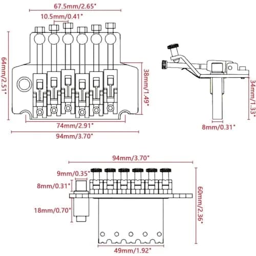 Swhmc Gold 2-Point Double Locking Tremolo Bridge for Stratocaster 93mm (3.66inch) | Tuning Stability for Whammy Bar Use thumbnail 4