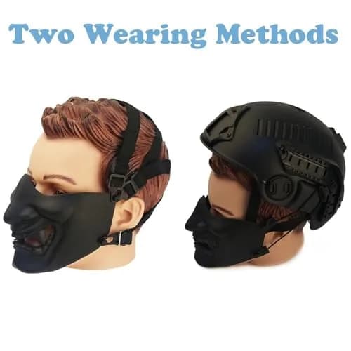 MTGHYARE Tactical Half Face Mask Black | Evil Demon Hannya Samurai Oni Airsoft Protective Mask for CS Game thumbnail 5