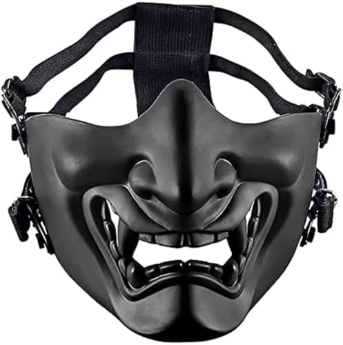 MTGHYARE Tactical Half Face Mask Black | Evil Demon Hannya Samurai Oni Airsoft Protective Mask for CS Game thumbnail 2