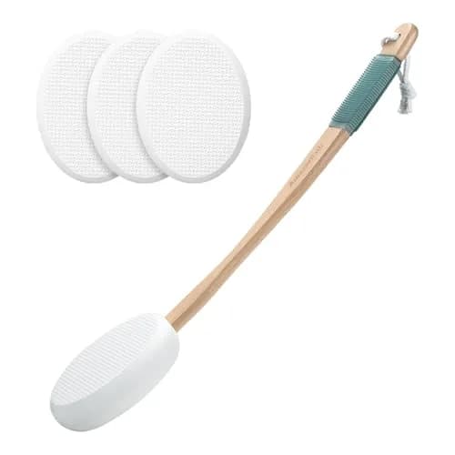 AmazerBath White Lotion Applicator with 4 Replacement Pads & 17" Curved Handle | Easy Back Lotion Application thumbnail 1