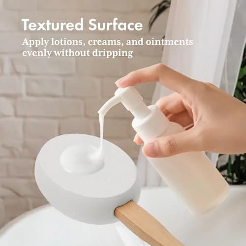 AmazerBath White Lotion Applicator with 4 Replacement Pads & 17" Curved Handle | Easy Back Lotion Application thumbnail 3