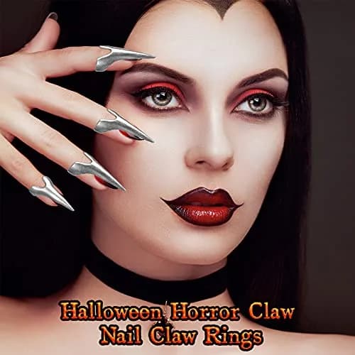 Hicarer 10 Pcs Metal Finger Claws Rings Full Finger Set Cosplay,Silver | Gothic Halloween Prop thumbnail 4