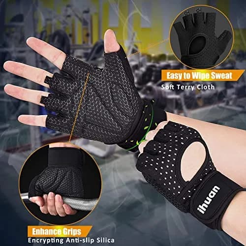 ihuan Breathable Weight Lifting Gloves with Wrist Support, Medium (Pair) | Enhanced Palm Protection for Gym Training thumbnail 5