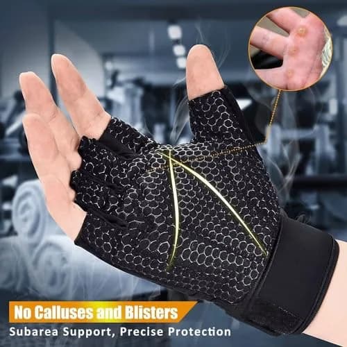 ihuan Breathable Weight Lifting Gloves Fingerless Workout Gym Gloves with Wrist Support Small Black | Enhanced Grip & Palm Protection thumbnail 4