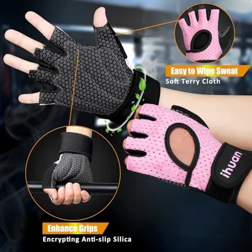 ihuan Breathable Weight Lifting Gloves: Fingerless Workout Gym | Wrist Support | Enhance Palm Protection | Extra Grip for Fitness thumbnail 5